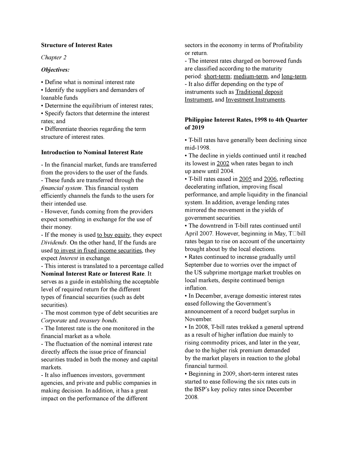 Chapter 2 - Lecture Notes - Structure Of Interest Rates Chapter 2 ...