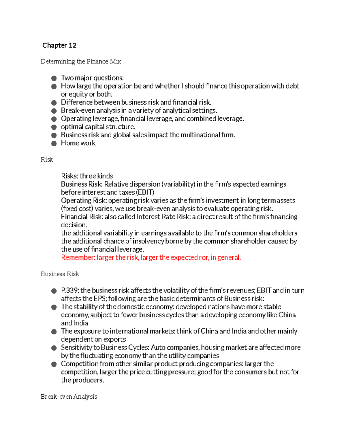 Chapter 12 Notes - Chapter 12 Determining The Finance Mix Two Major ...