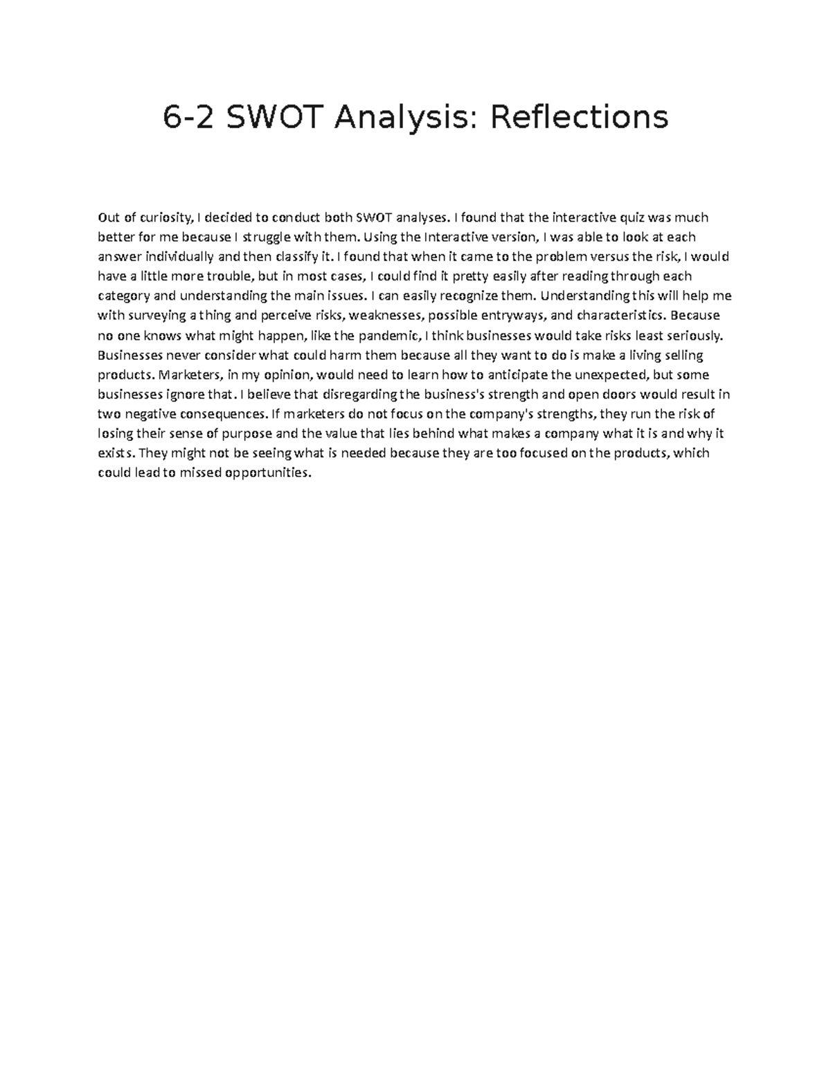 6-2 SWOT Analysis Reflections Latimore - 6-2 SWOT Analysis: Reflections ...