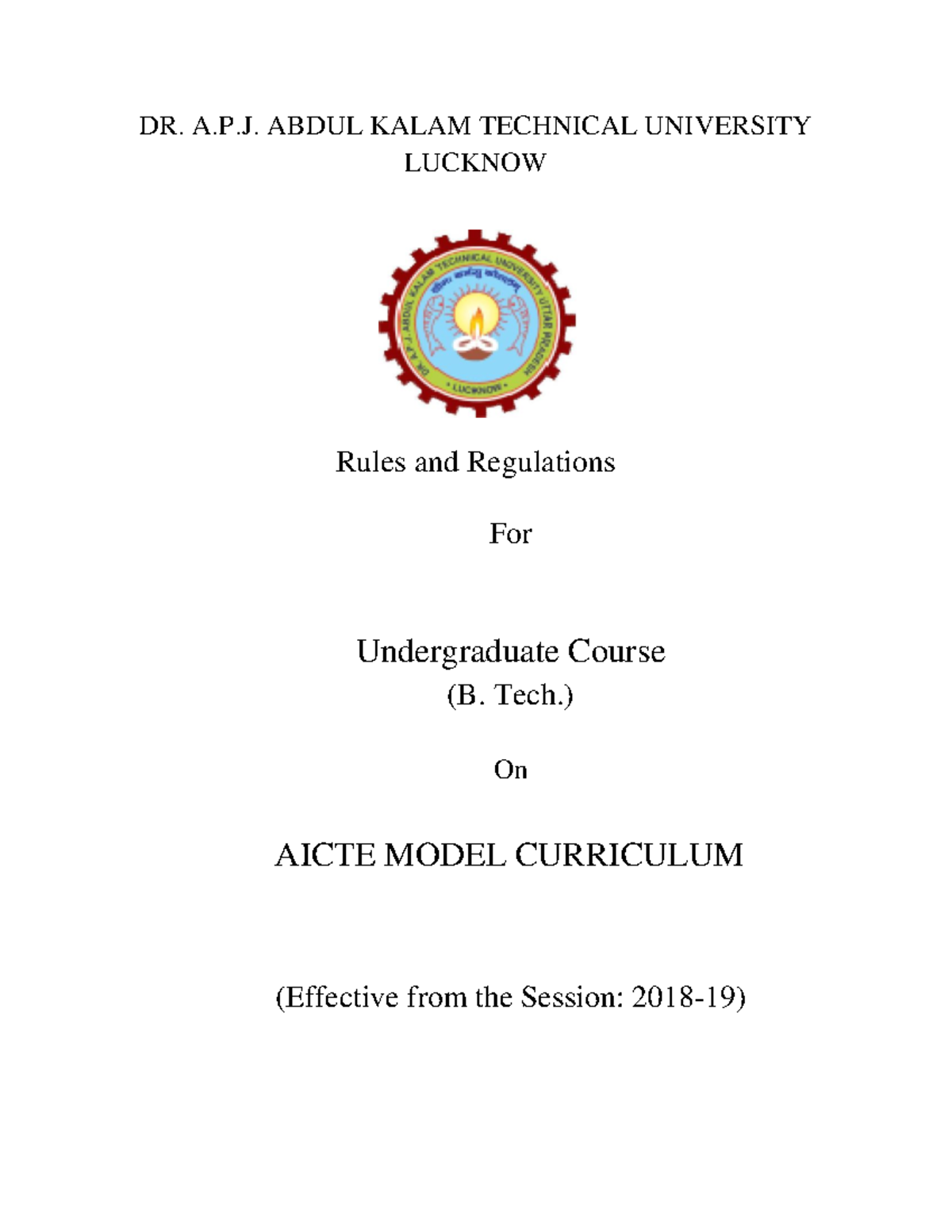 B. Tech. Ordinance 201819 DR. A.P. ABDUL KALAM TECHNICAL UNIVERSITY