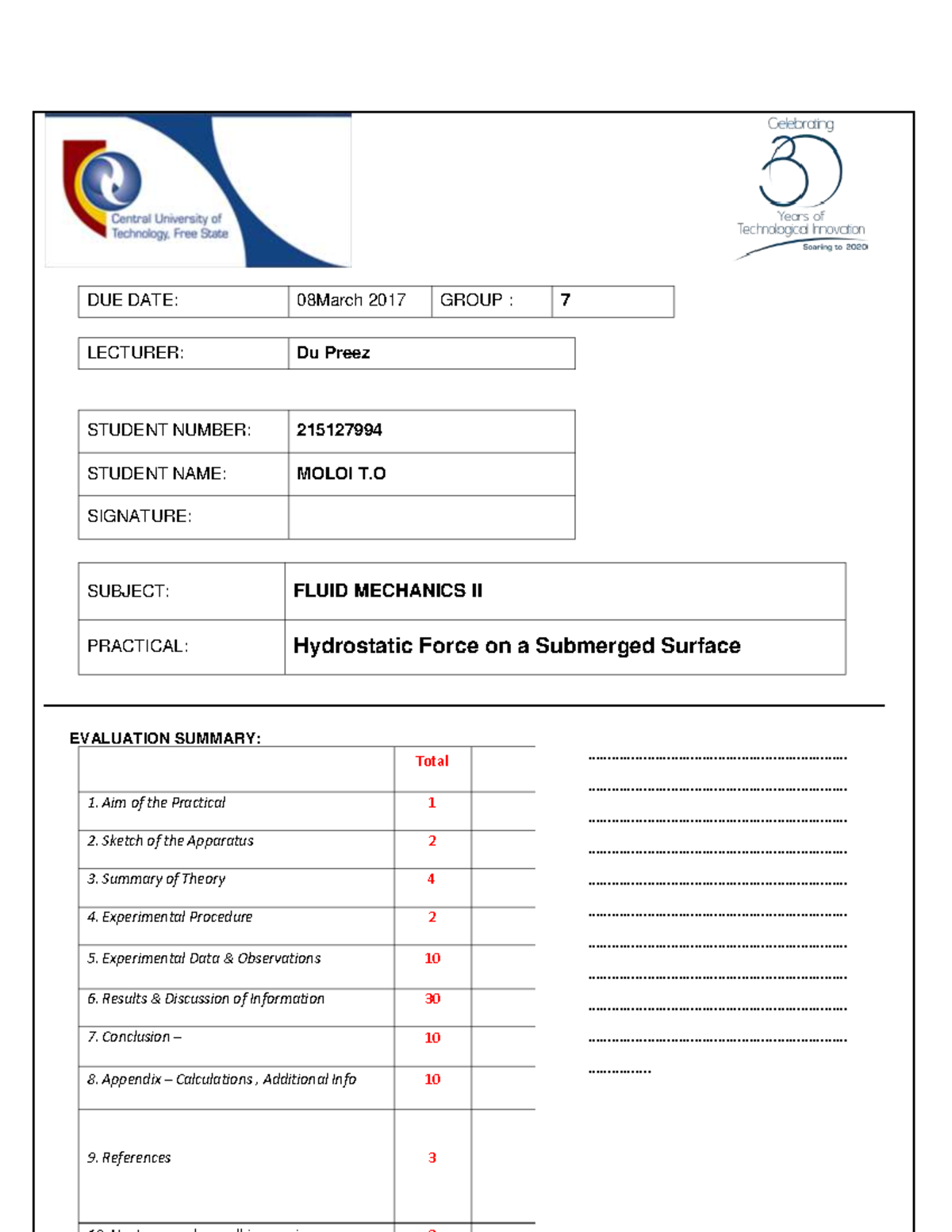 Practical Lab Report - DUE DATE: 08 March 2017 GROUP : 7 LECTURER: Du ...