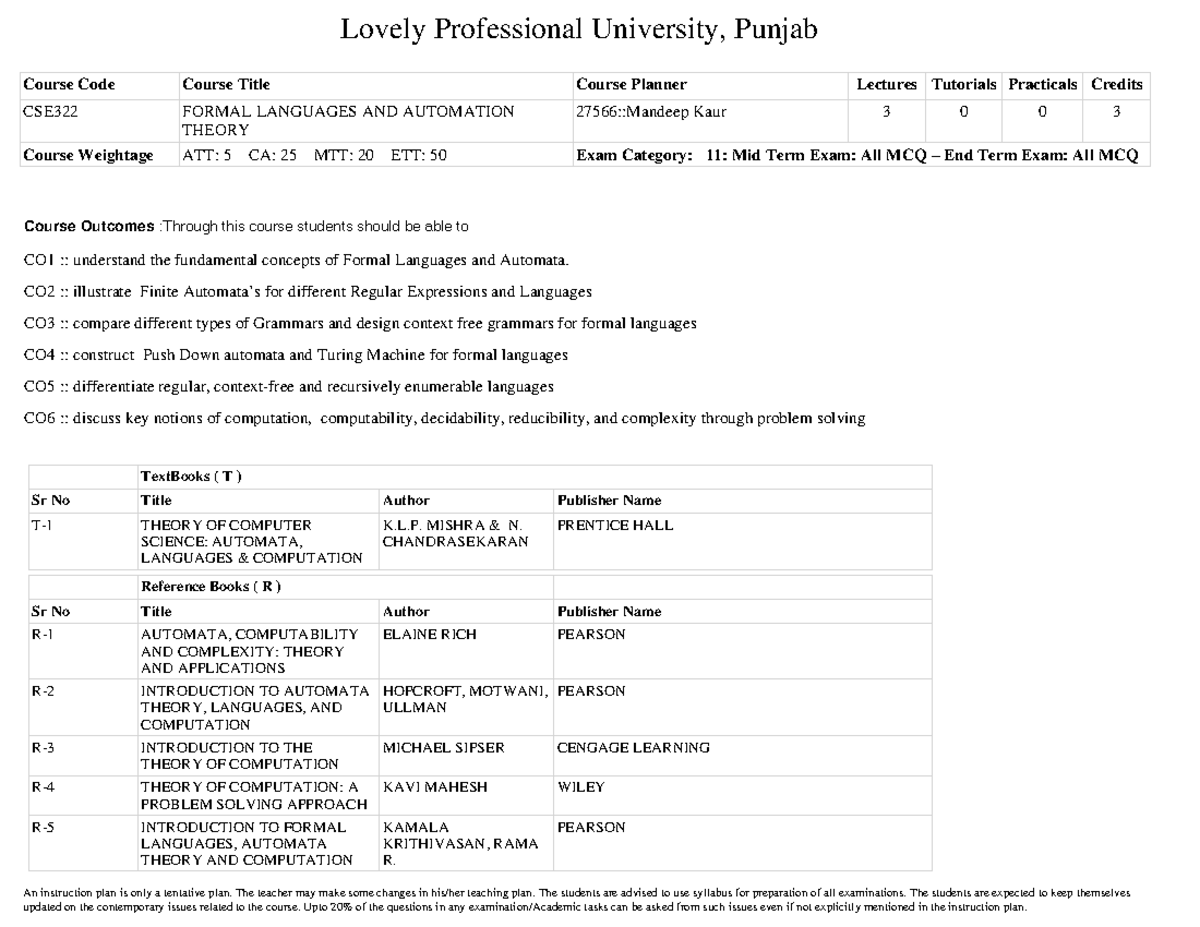 CSE322 IP - Automata - Lovely Professional University, Punjab Course ...
