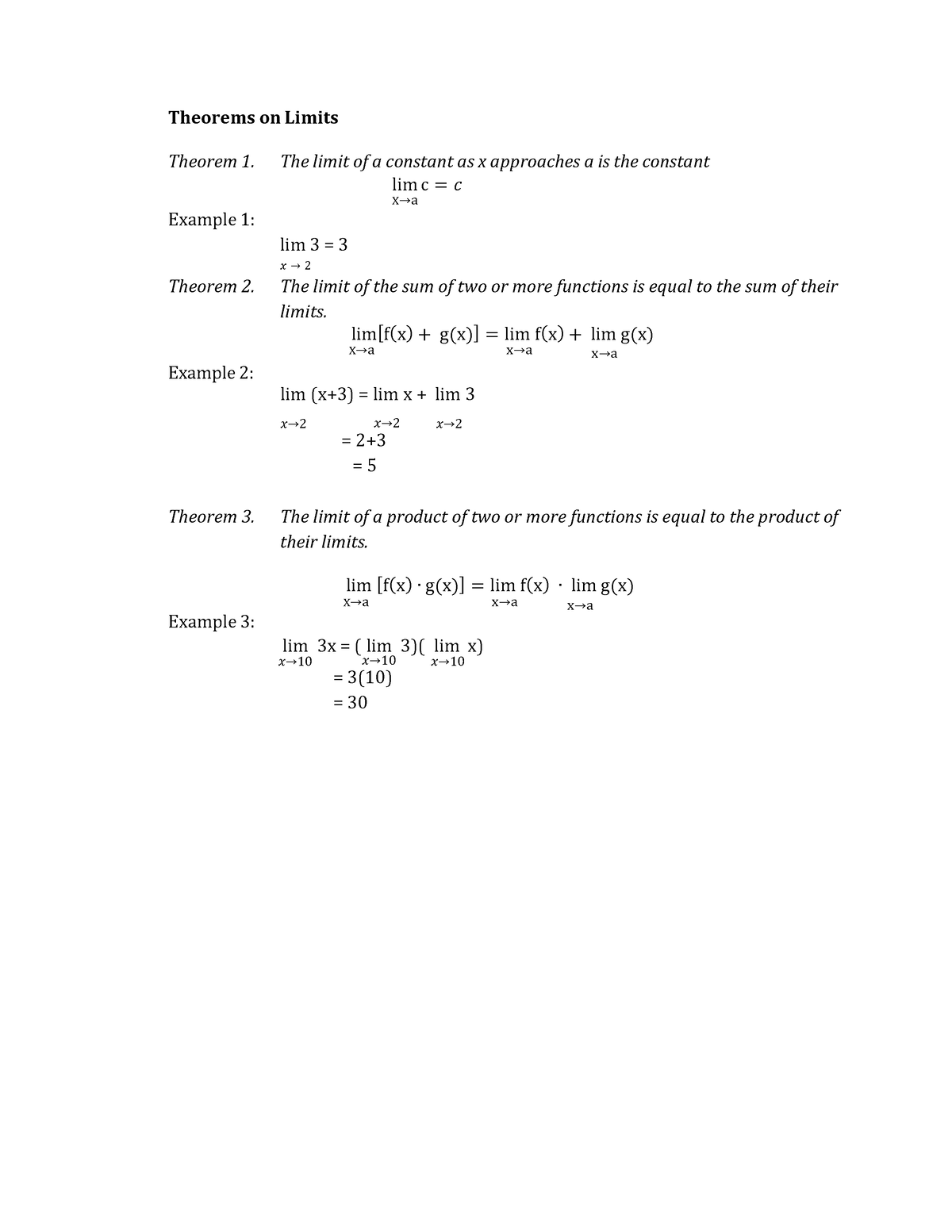 Differential Calculus Unit 1 Module Theorems on Limits Theorems on