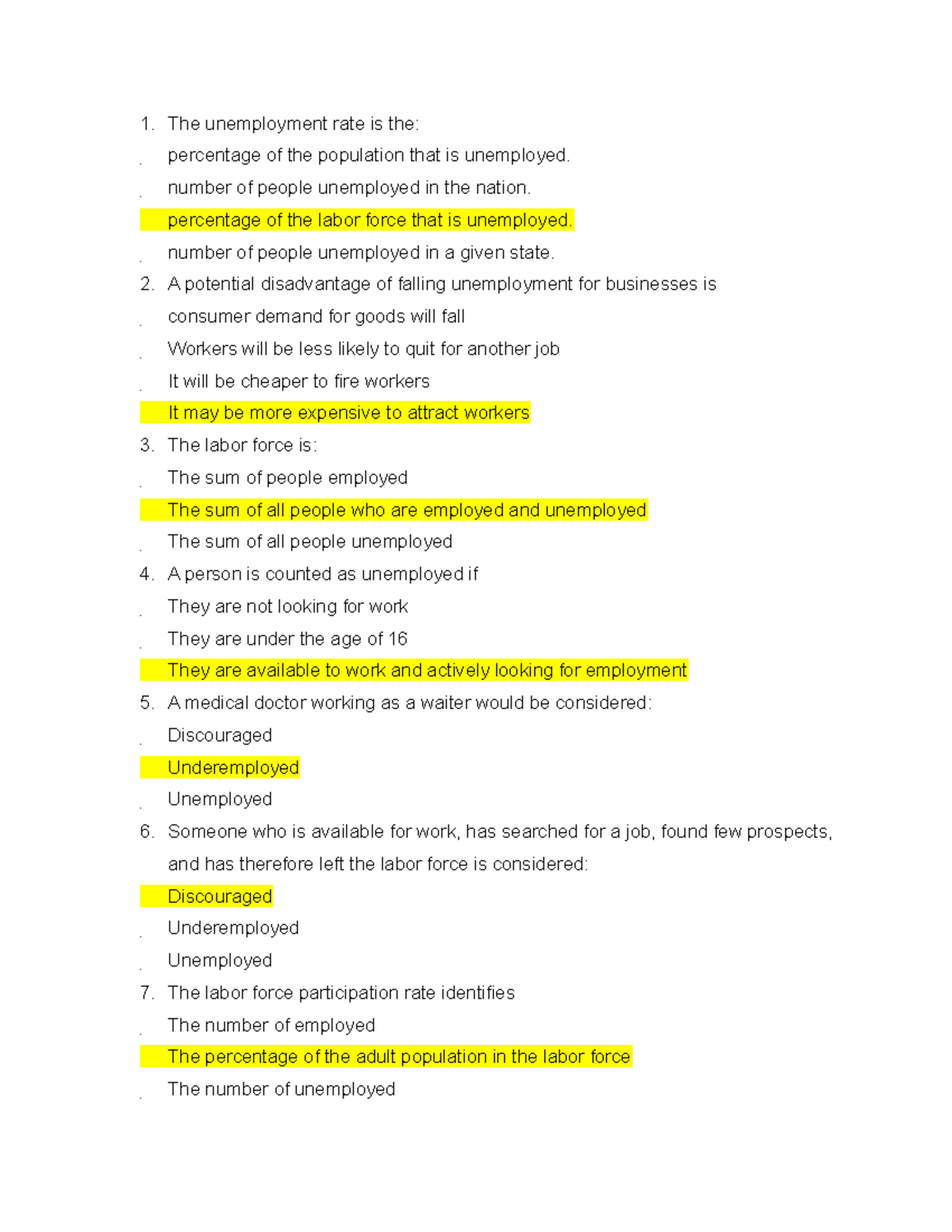 unemployment assignment answers