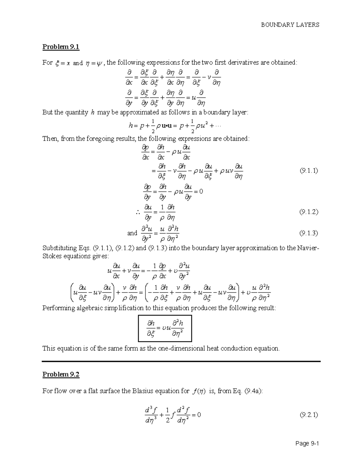 2.009 Guided Summary Notes 10 Boundary Layers - Problem 9. For øý x ...