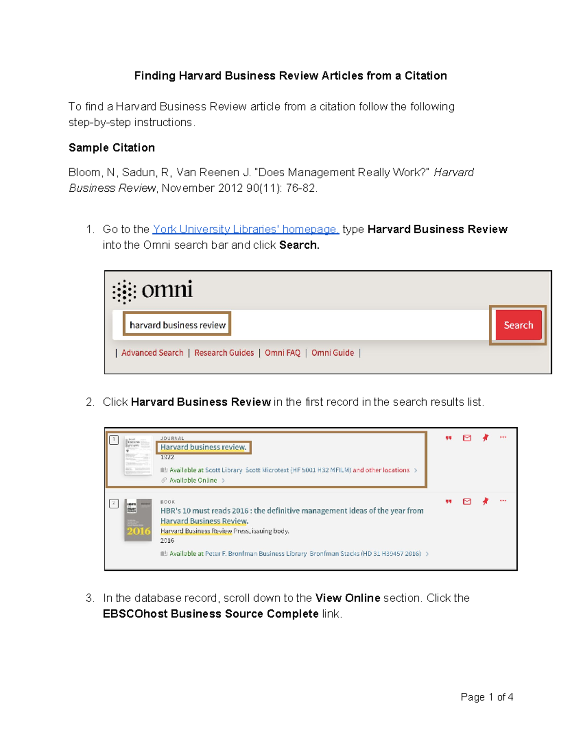 2. Finding Harvard Business Review Articles From A Citation. YU Library ...