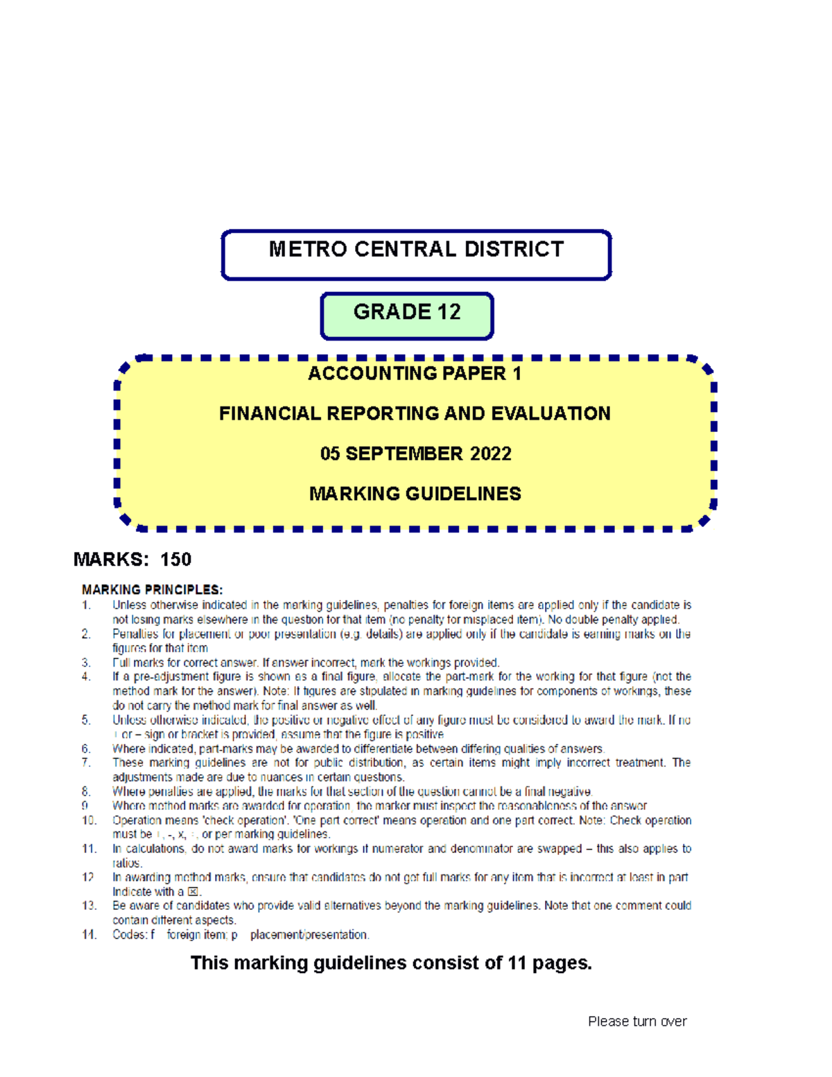 Accounting Trial EXAM Paper 1 2022 MEMO - MARKS: 150 This marking ...