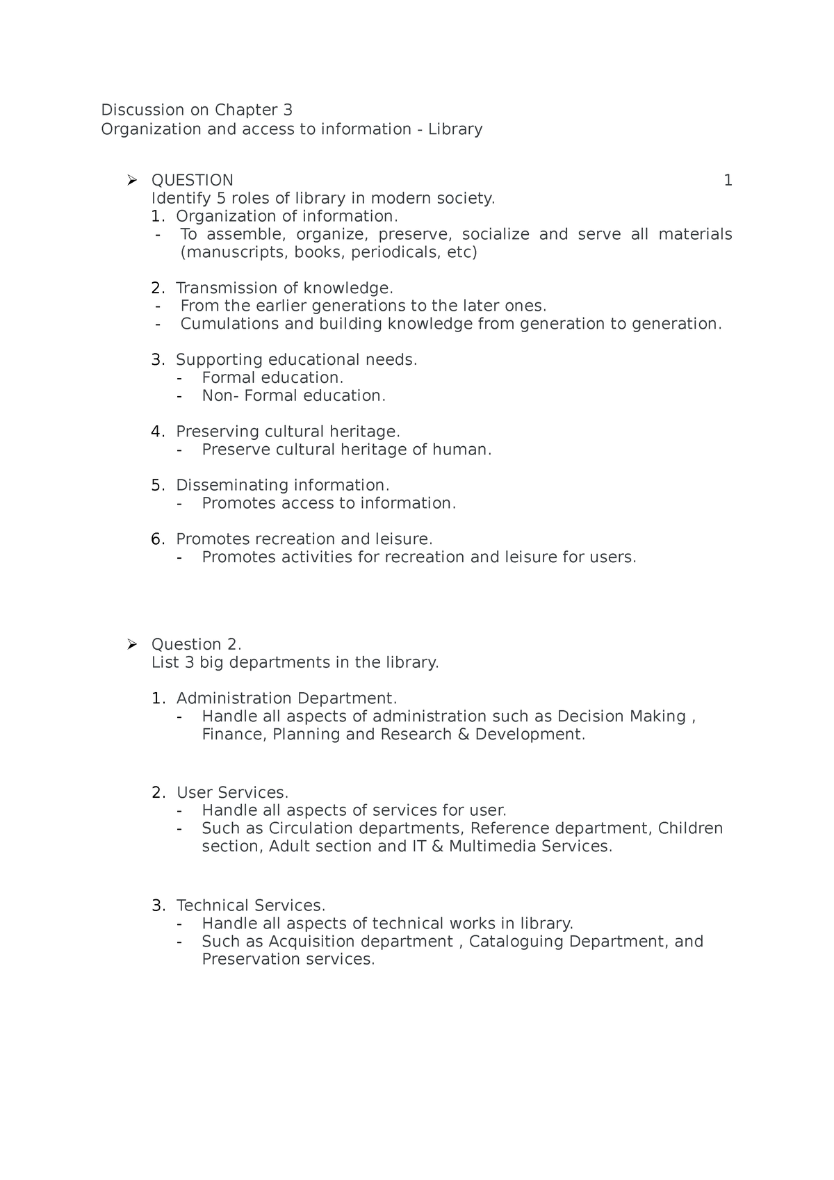 Discussion on Chapter 3 - Organization of information. To assemble ...