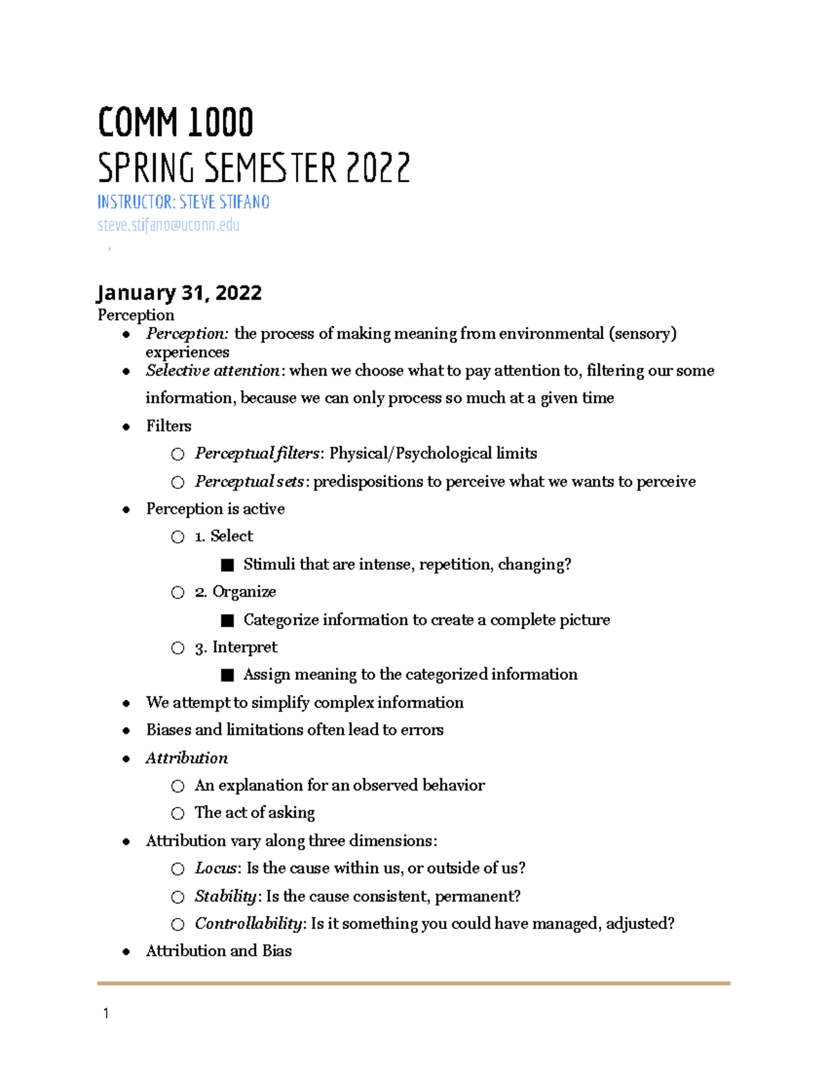 Class notes 1 - COMM 1000 SPRING SEMESTER 2022 INSTRUCTOR: STEVE ...