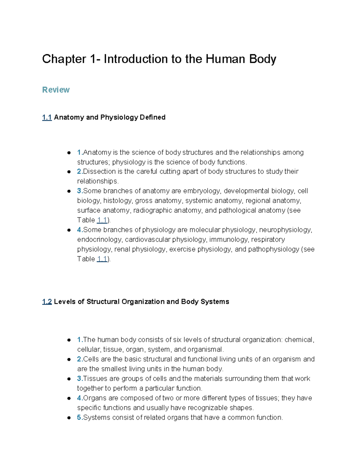 Chapter 1 Introduction to the Human Body Chapter Introduction to the