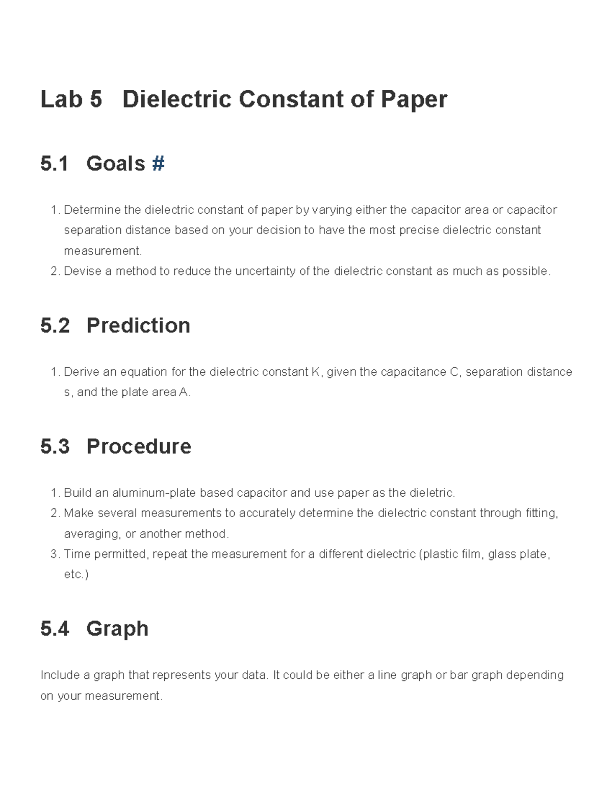 Lab 5 Dielectric Constant Of Paper Phys 152 Laboratory Manual 2022 Lab 5 Dielectric Constant