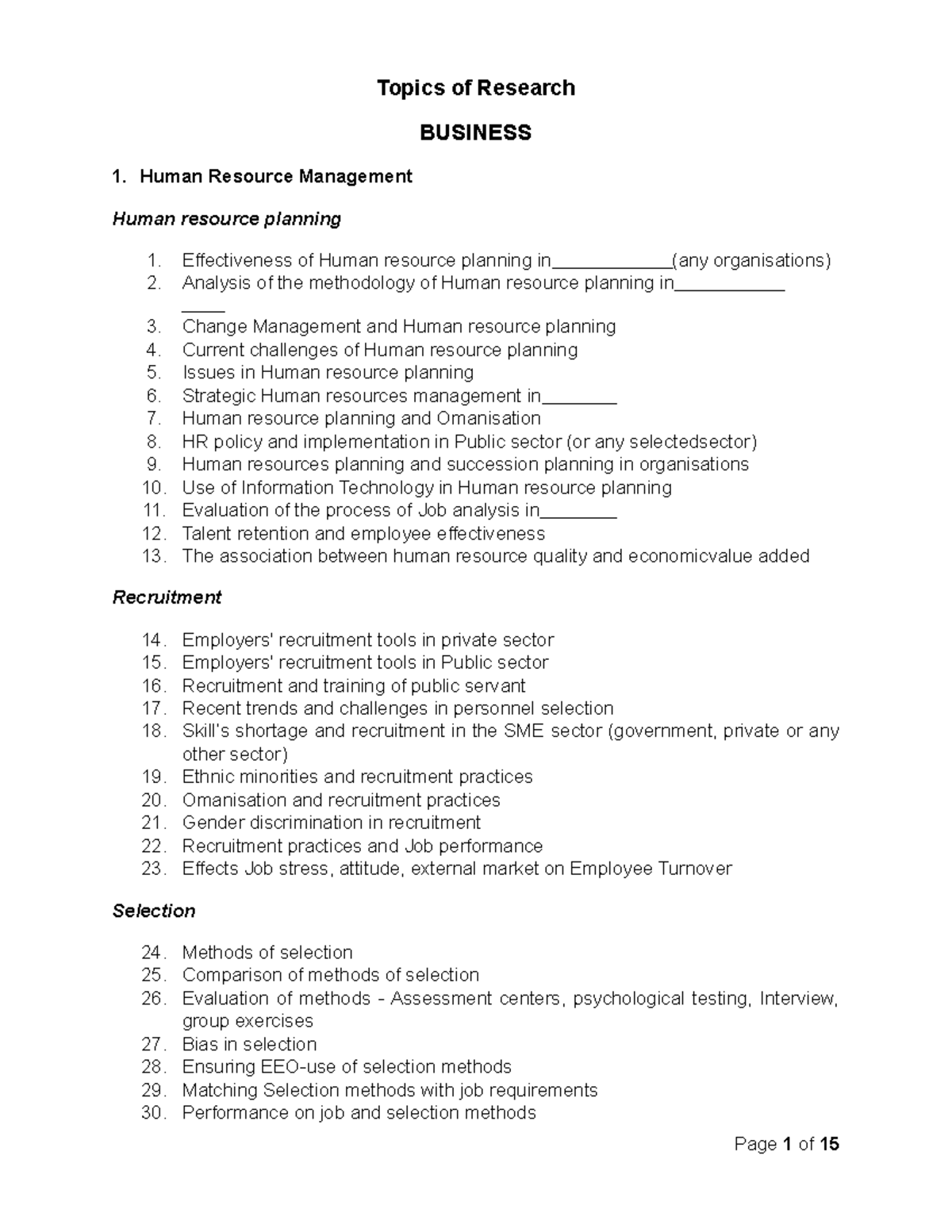 management topics for research paper