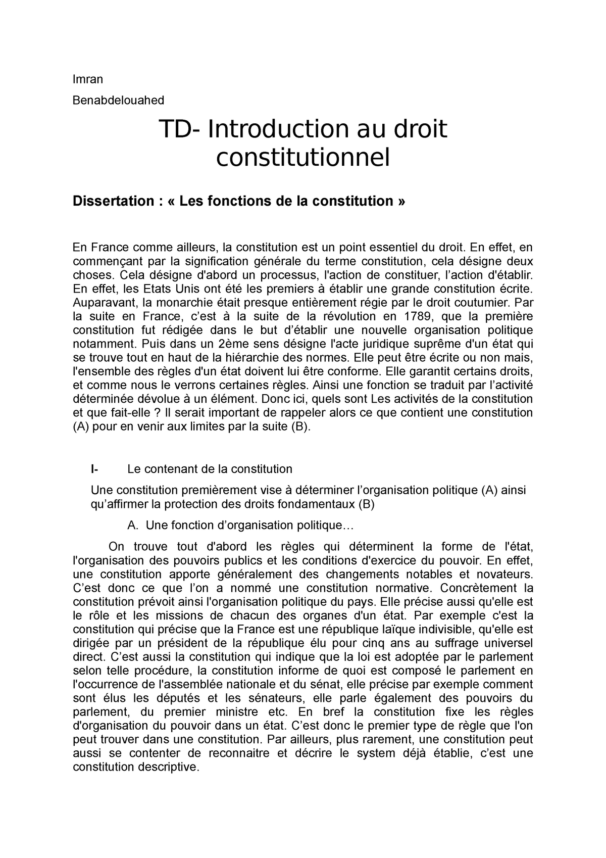 dissertation les fonctions de la constitution