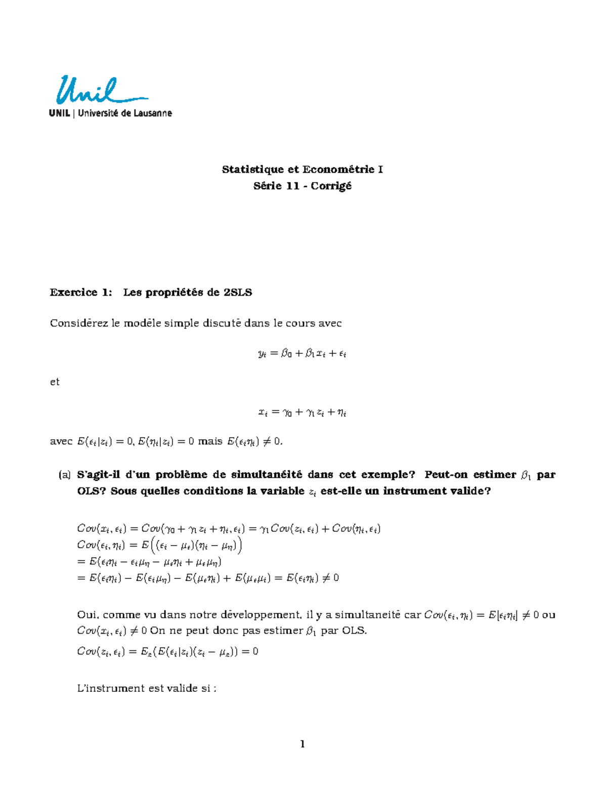 Corrig Etudiants S11 - Statistique Et Econom ́etrie I S ́erie 11 ...