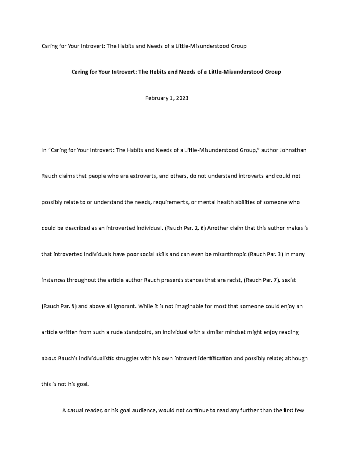 thesis statement on caring for your introvert