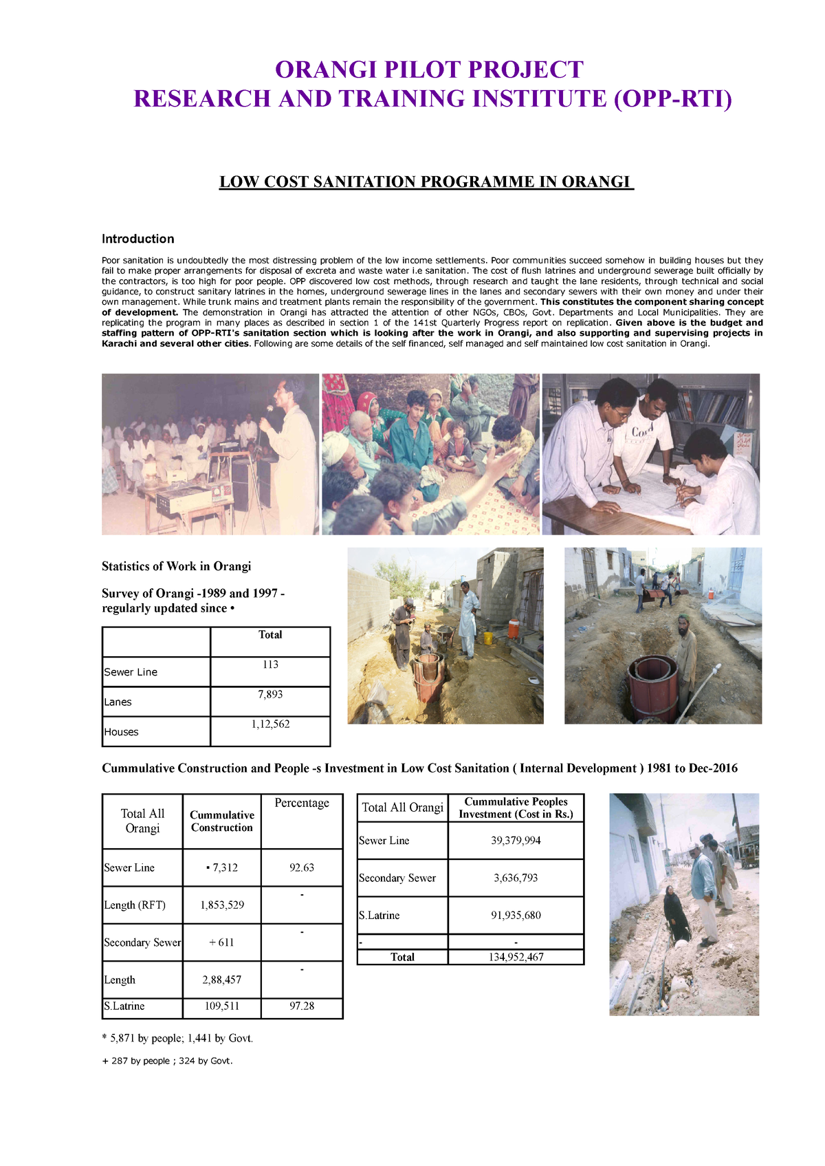 Low Cost Sanitation Program In Orangi - ORANGI PILOT PROJECT - Studocu