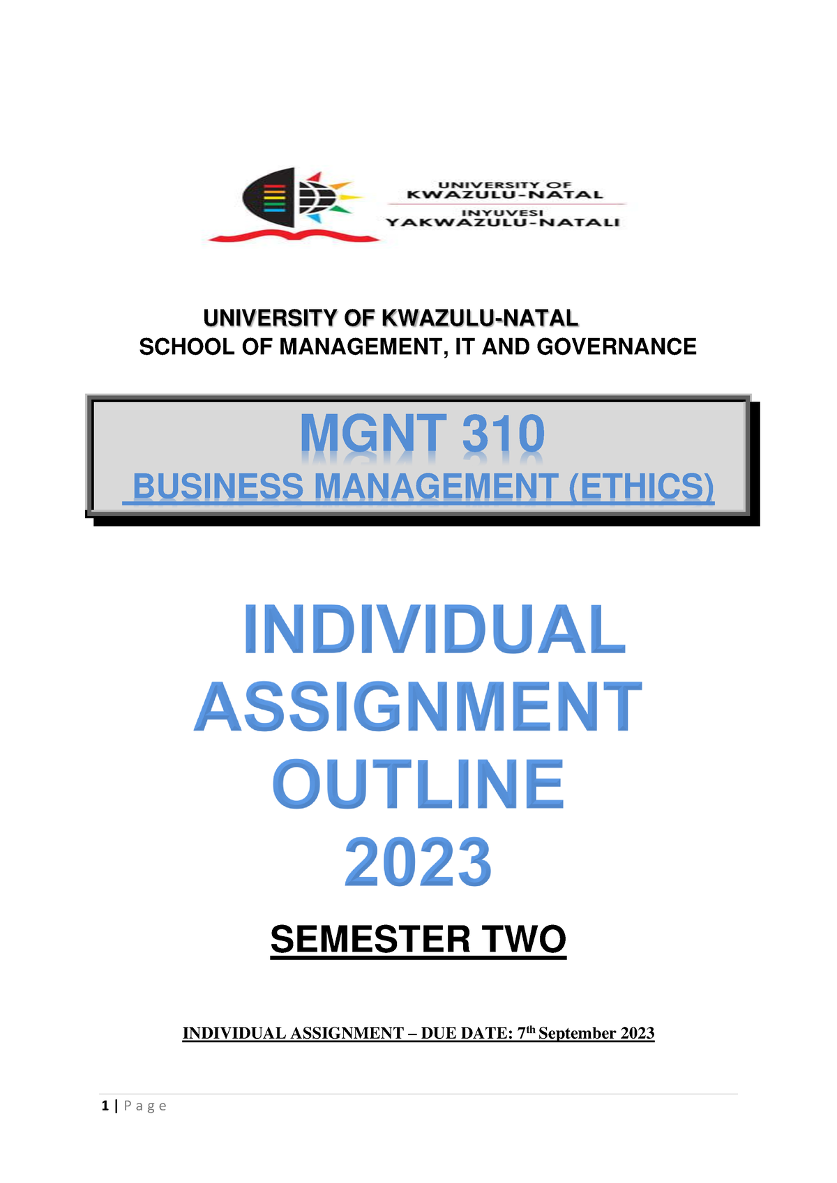 ukzn assignment cover page