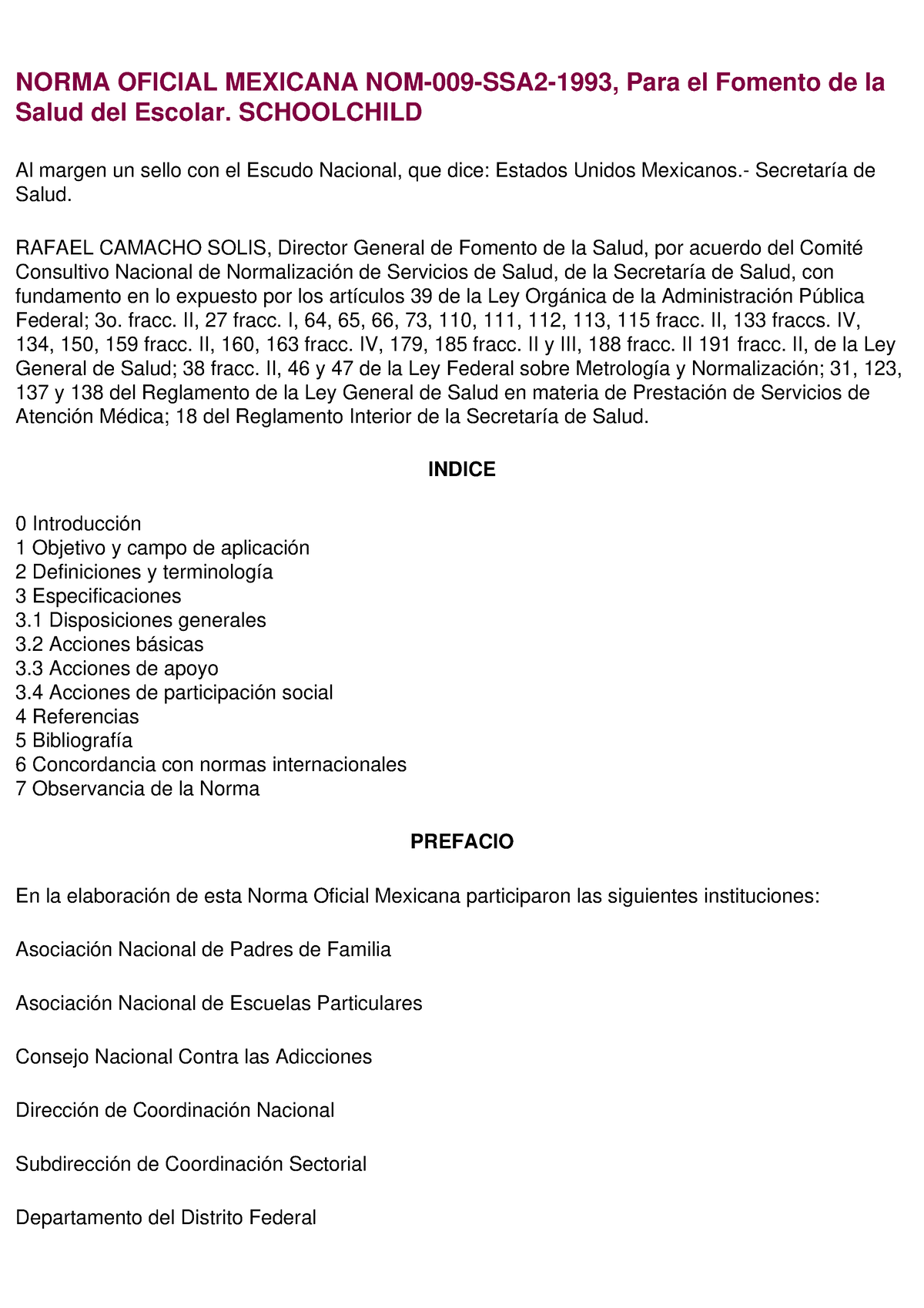 NOM-009-SSA2-1993 PARA EL Fomento DE LA Salud - NORMA OFICIAL MEXICANA ...