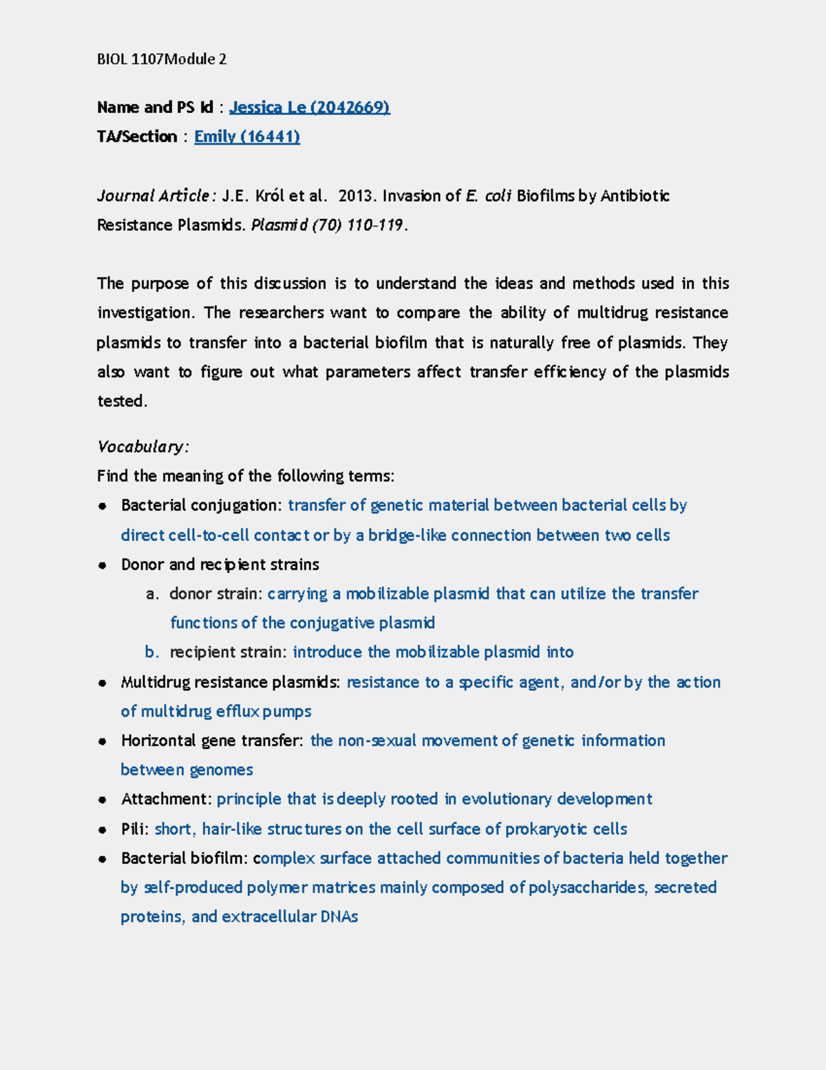 Article reflection 2 - Invasion of E. coli Biofilms by Antibiotic ...