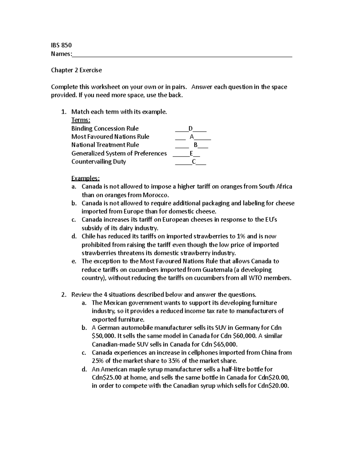 Chapter 2 exercise with answers - IBS 850 - Studocu