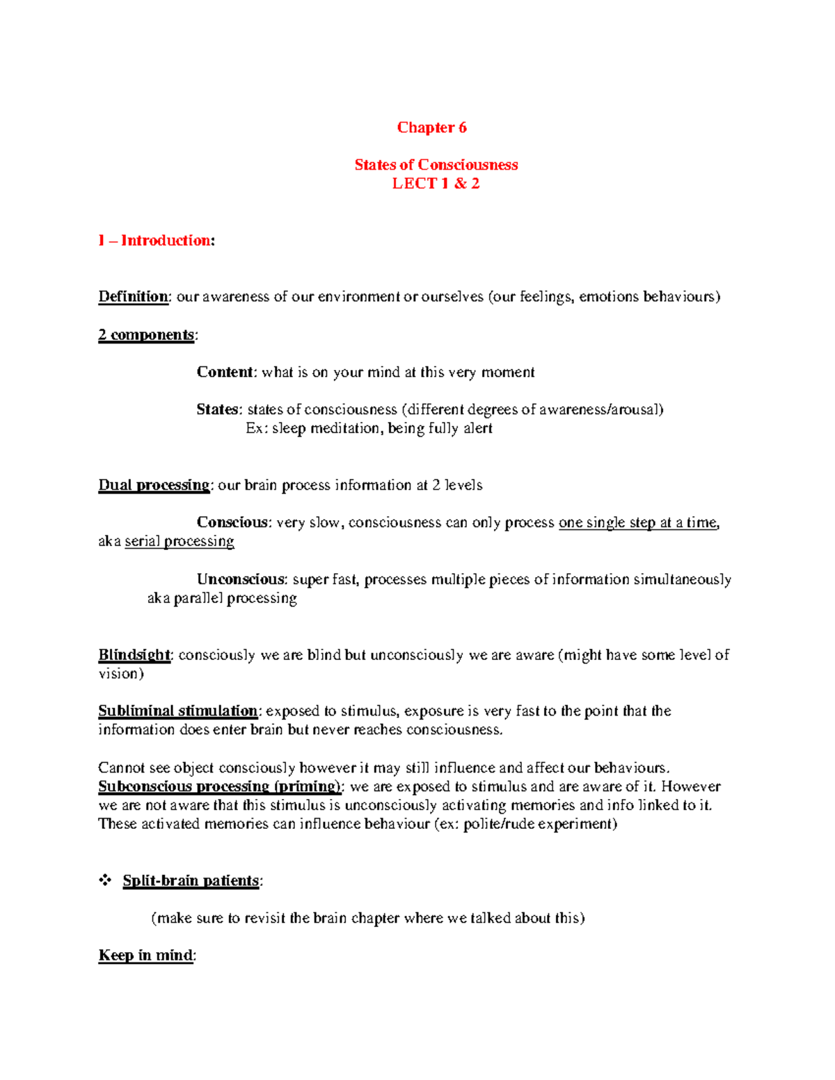 PSY1101-BPs CH 6 LECT 1 & 2 - Chapter 6 States Of Consciousness LECT 1 ...