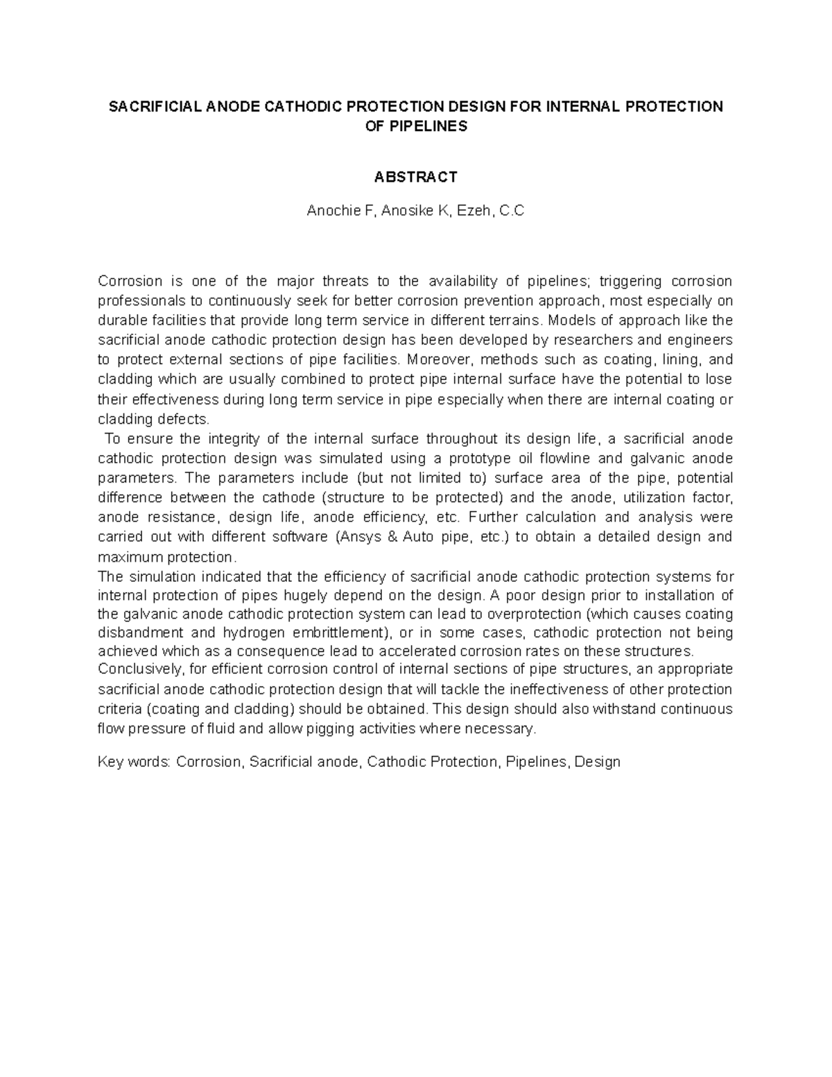 Sacrificial Anode Cathodic Protection Design FOR Internal Protection OF ...