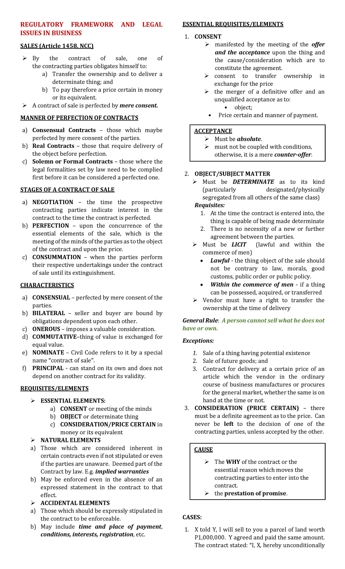 Regflib Prelims - notes - REGULATORY FRAMEWORK AND LEGAL ISSUES IN ...