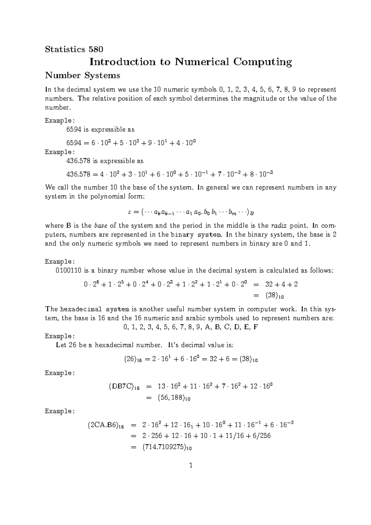 Introduction Numerical Computing - Statistics 580 Introduction to ...