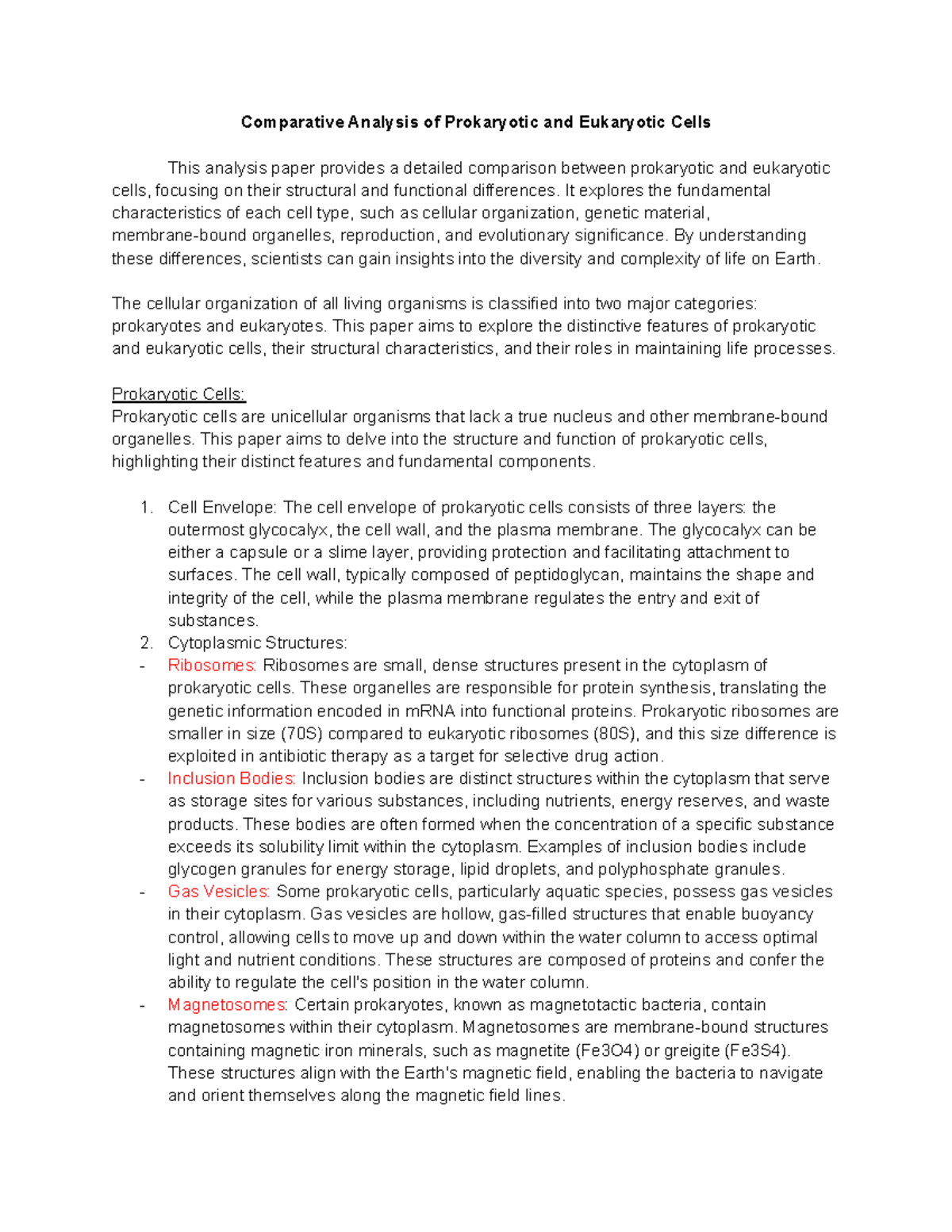 Prokaryotic v Eurkaryotic Cells - Comparative Analysis of Prokaryotic ...