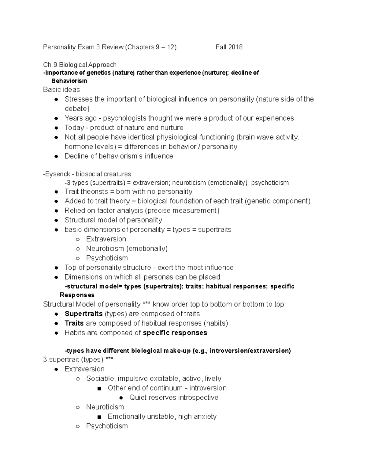 Psych 351 exam 3 study guide - Personality Exam 3 Review (Chapters 9 ...