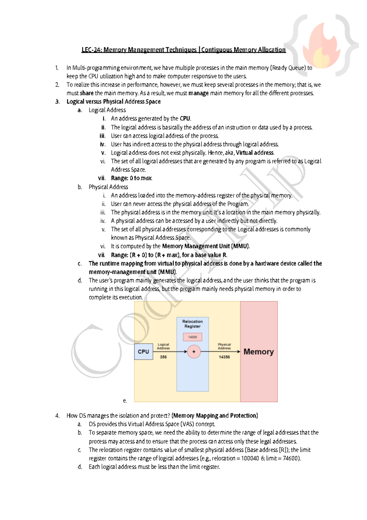 Lec-24 Notes - gate note - LEC-24: Memory Management Techniques ...