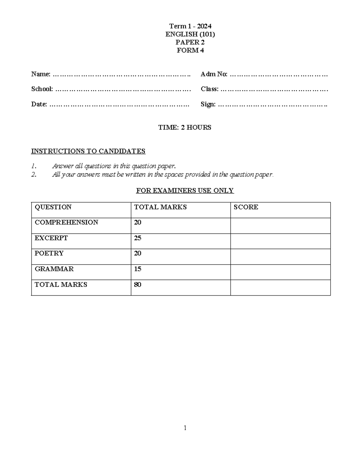 History Paper 2 Form 4