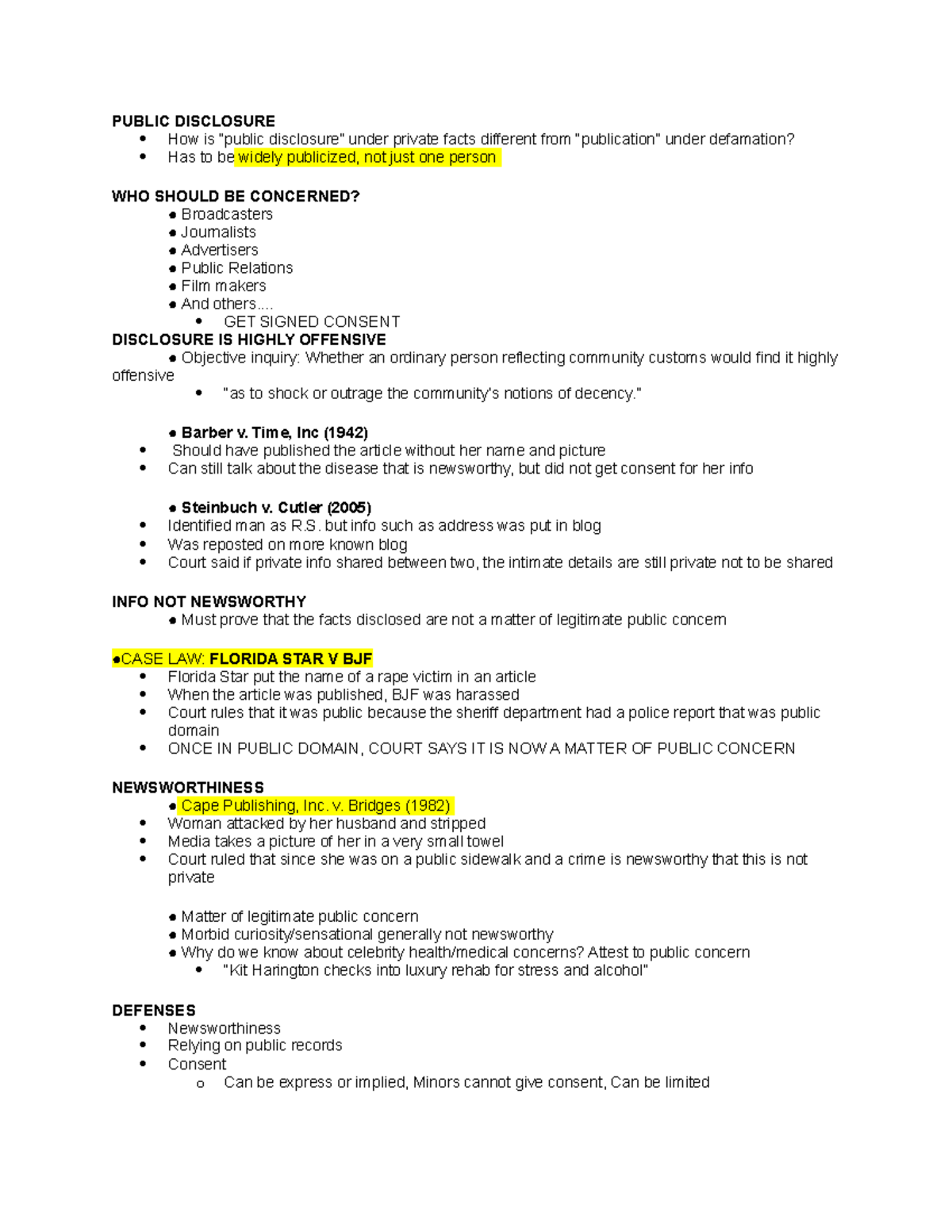 Public Disclosure+ Newsworthiness - PUBLIC DISCLOSURE How is “public ...