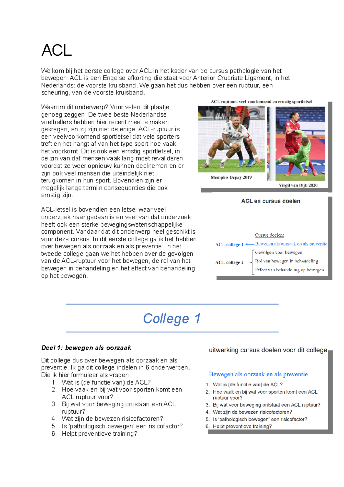 Aantekeningen Colleges ACL - ACL Welkom Bij Het Eerste College Over ACL ...