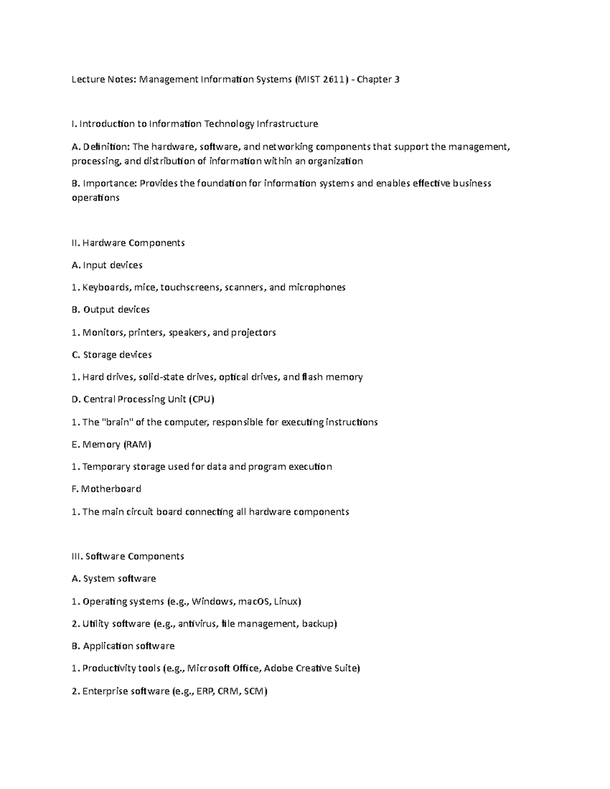 Mist chapter 3 - Lecture Notes: Management Information Systems (MIST ...