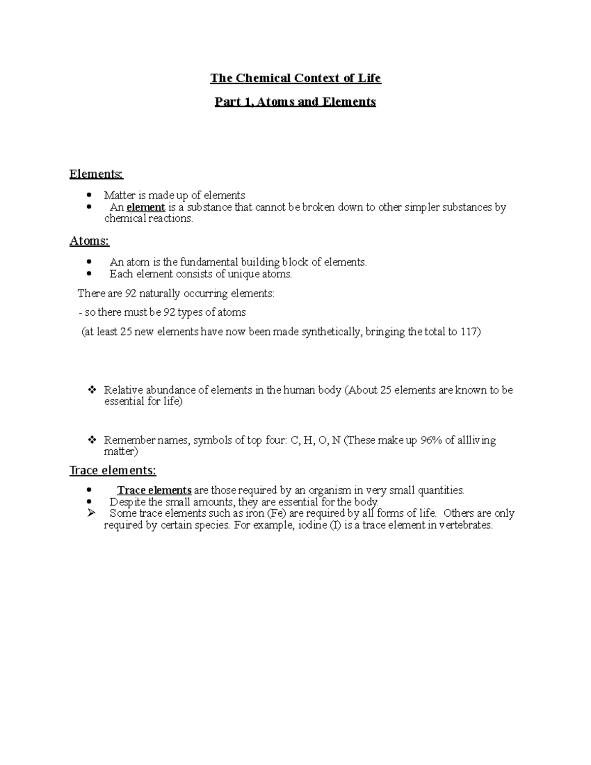 The Chemical Context Of Life Part 1 Atoms And Elements The Chemical
