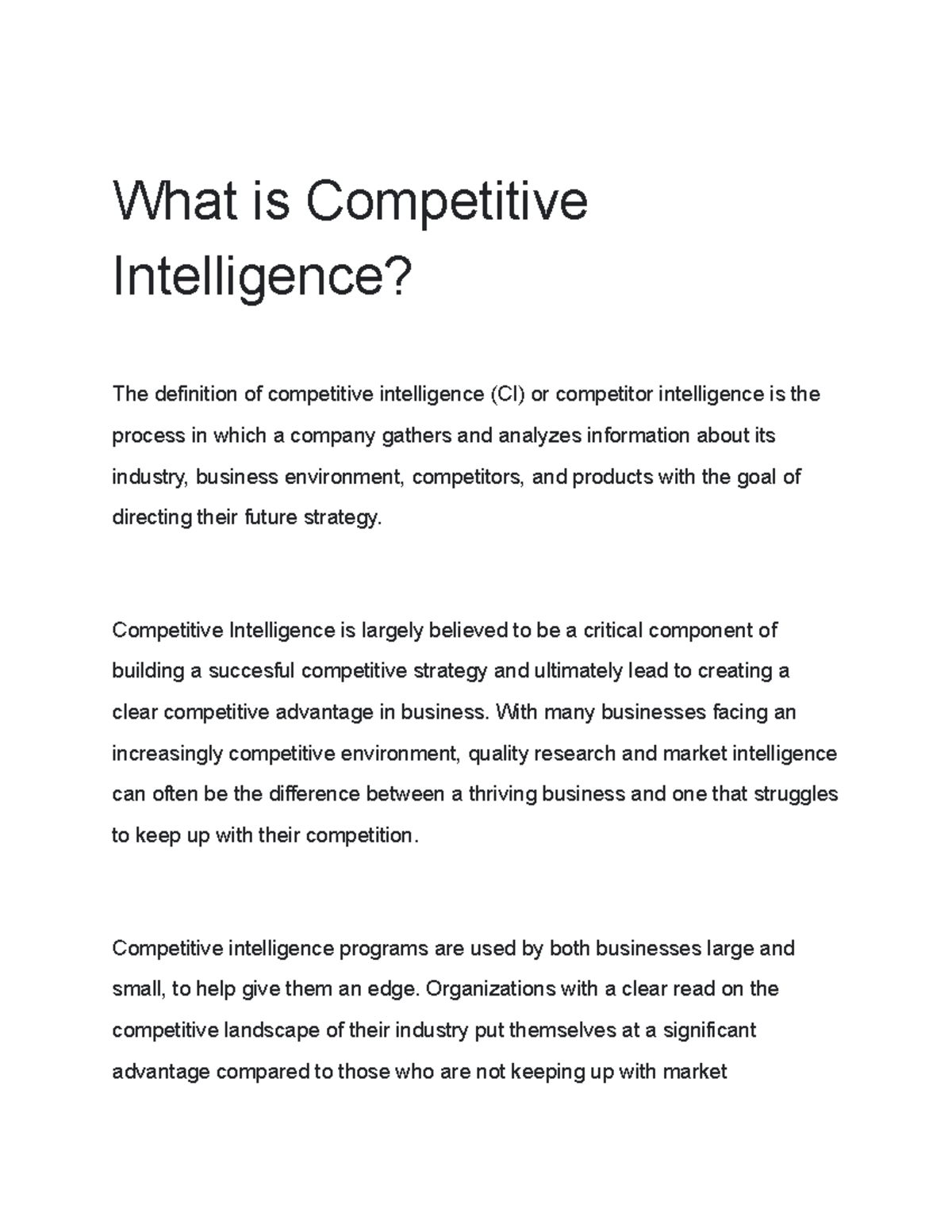 thesis on competitive intelligence