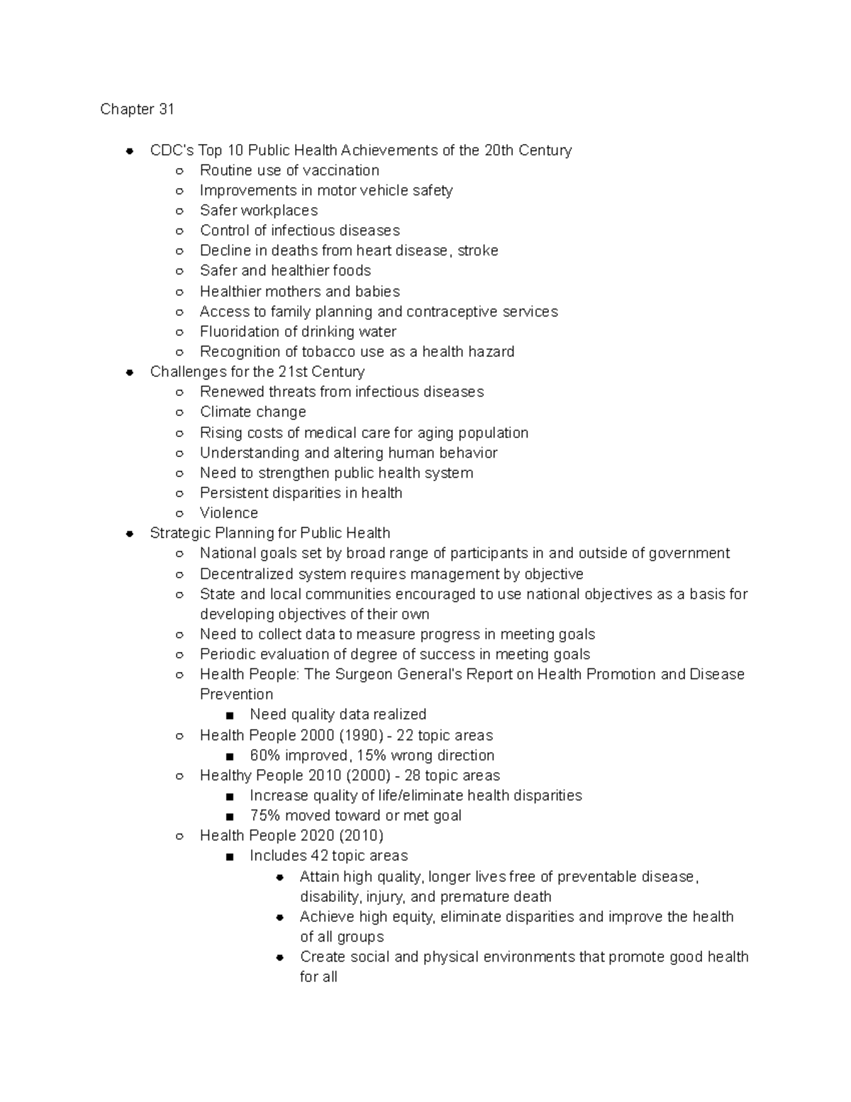 Week 14 Lecture Notes - Chapter 31 Top 10 Public Health Achievements of ...