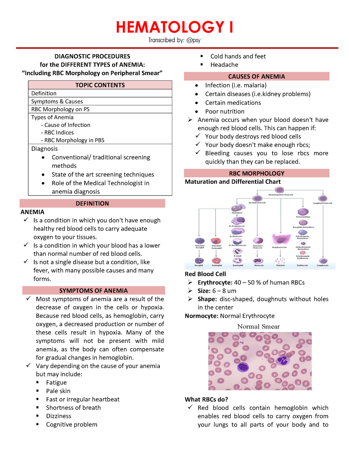 Anemia Hematology I Diagnostic Procedures For The Different Types Of Anemia 9602