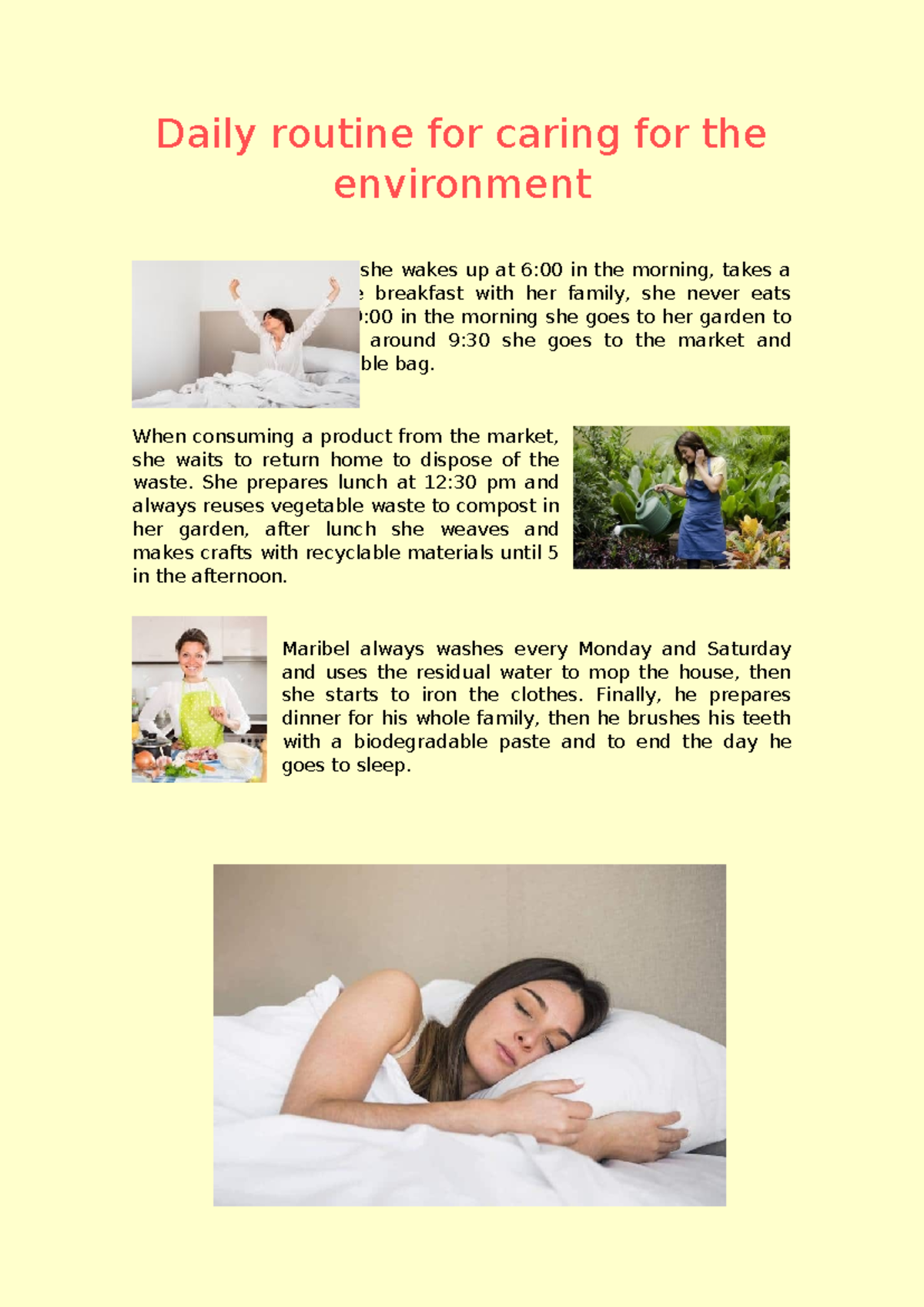 Daily routine for caring for the environment - Daily routine for caring ...
