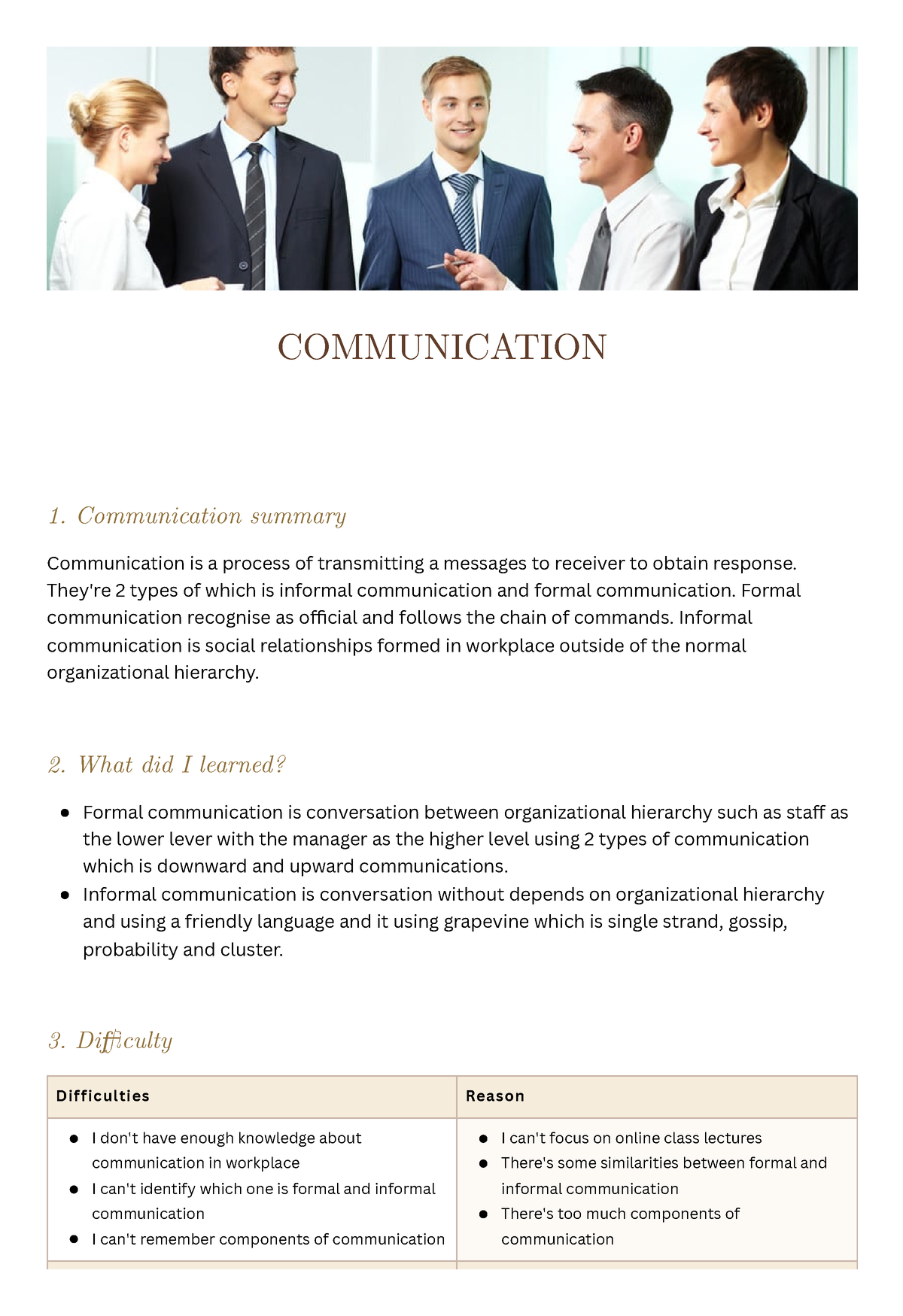 what is the communication assignment