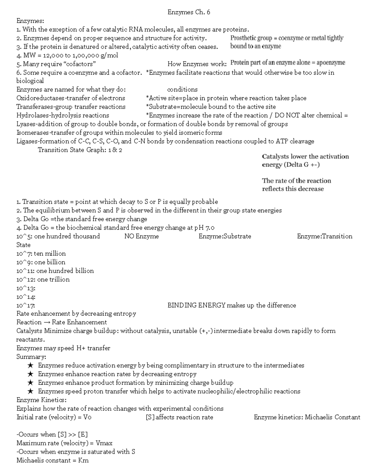 Enzymes ch 6 - Biochemistry Dr. O - Enzymes Ch. 6 Enzymes: With the ...