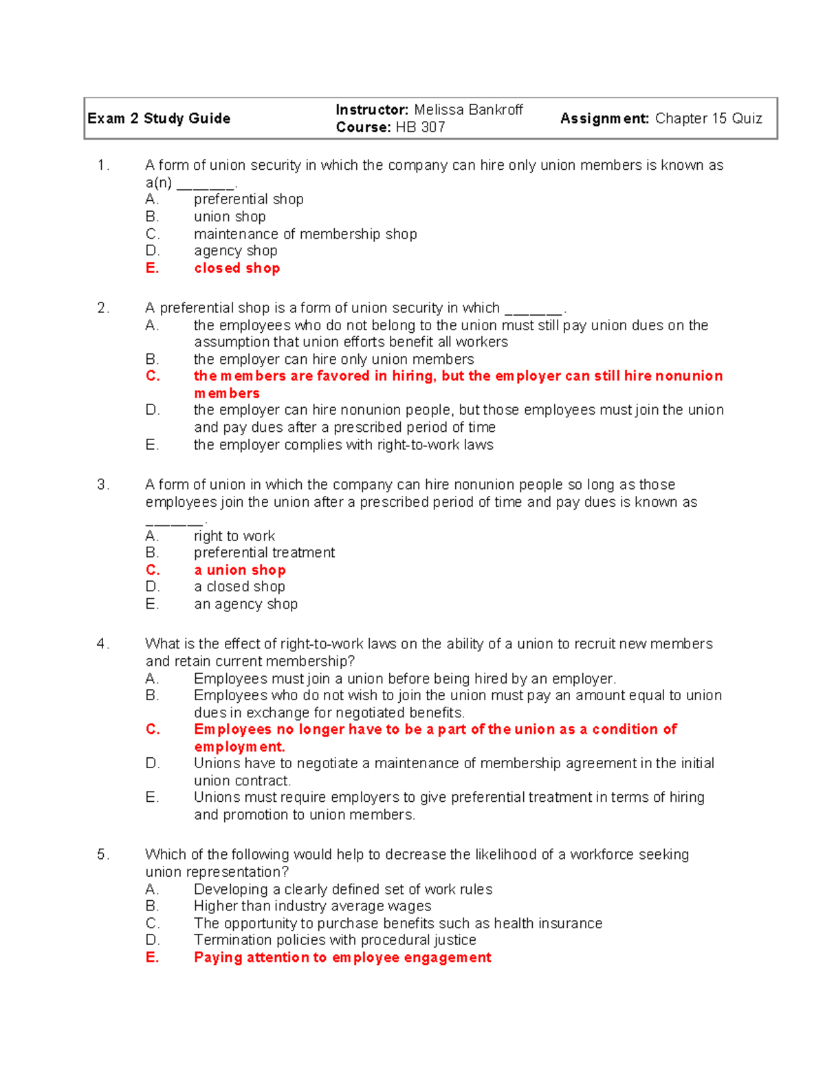 HB 307 Ch. 15 Quiz with Answers - Exam 2 Study Guide Instructor ...