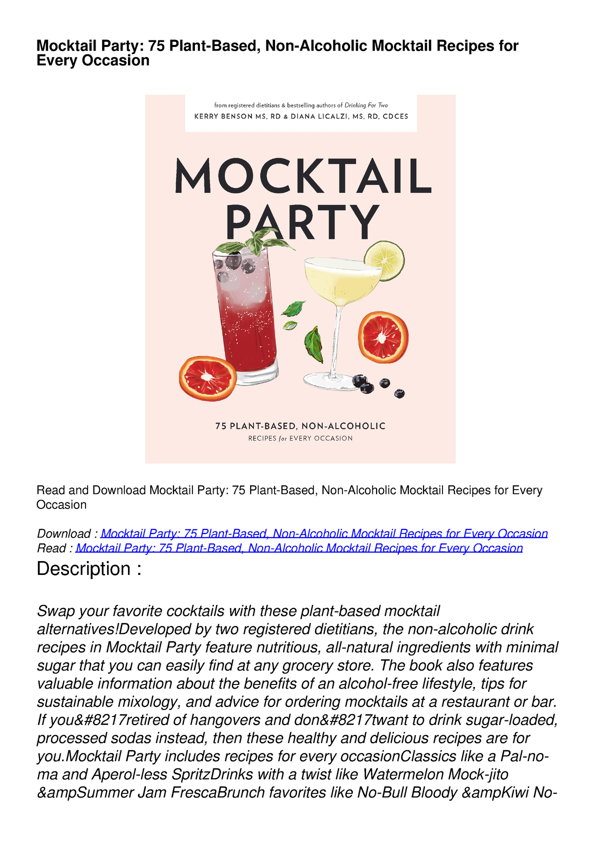 PDF/READ/DOWNLOAD Mocktail Party: 75 Plant-Based, Non-Alcoholic ...