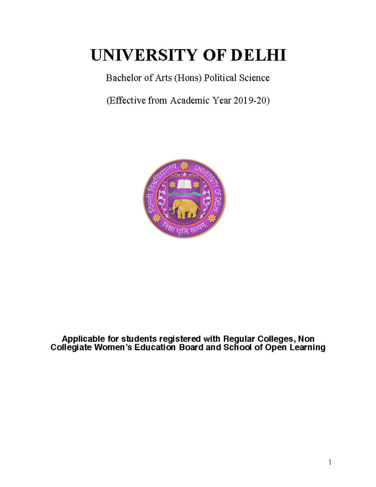 BA HONS POLITICAL SCIENCE SYLLABUS - UNIVERSITY OF DELHI Bachelor Of ...