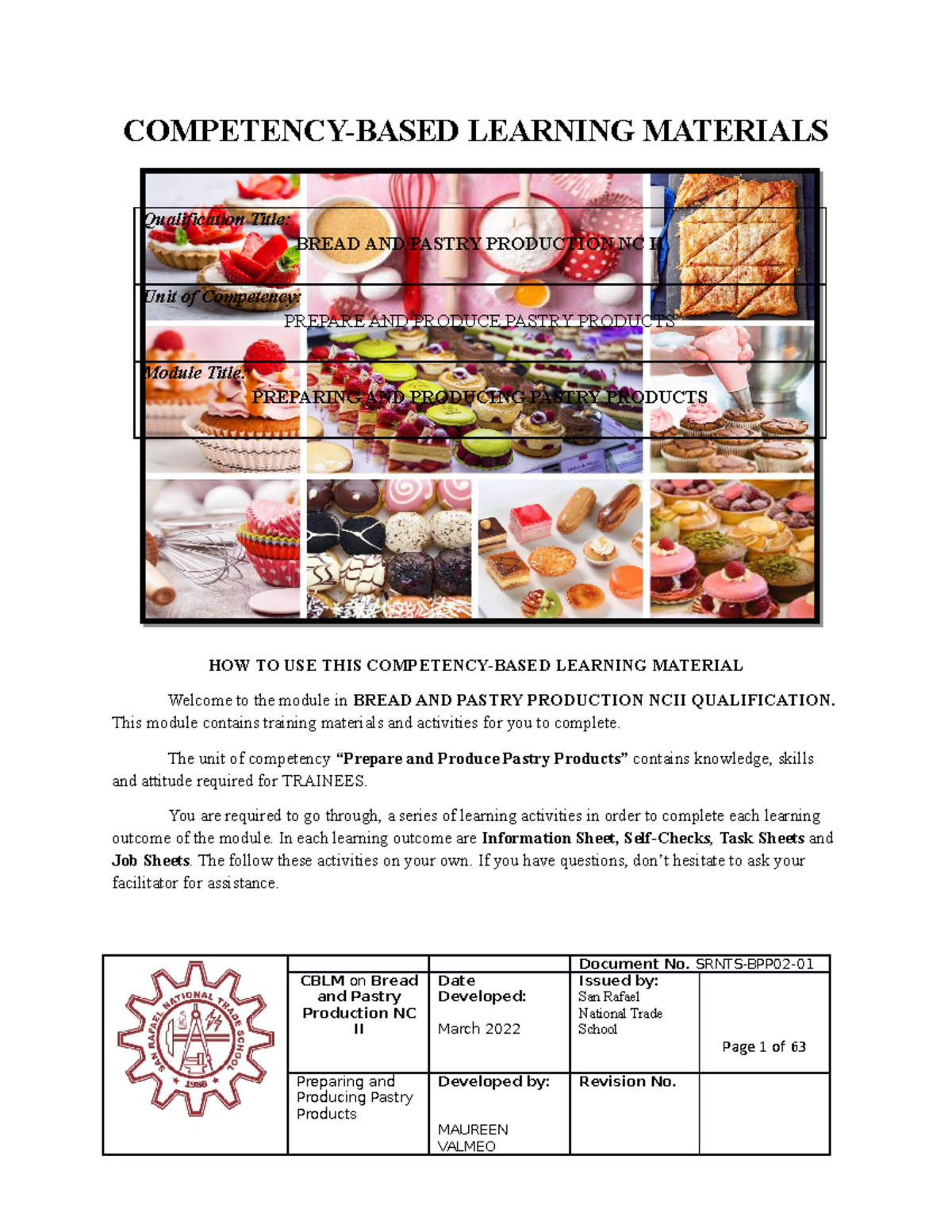 Bread and pastry NC II (Prepare and produce pastry products