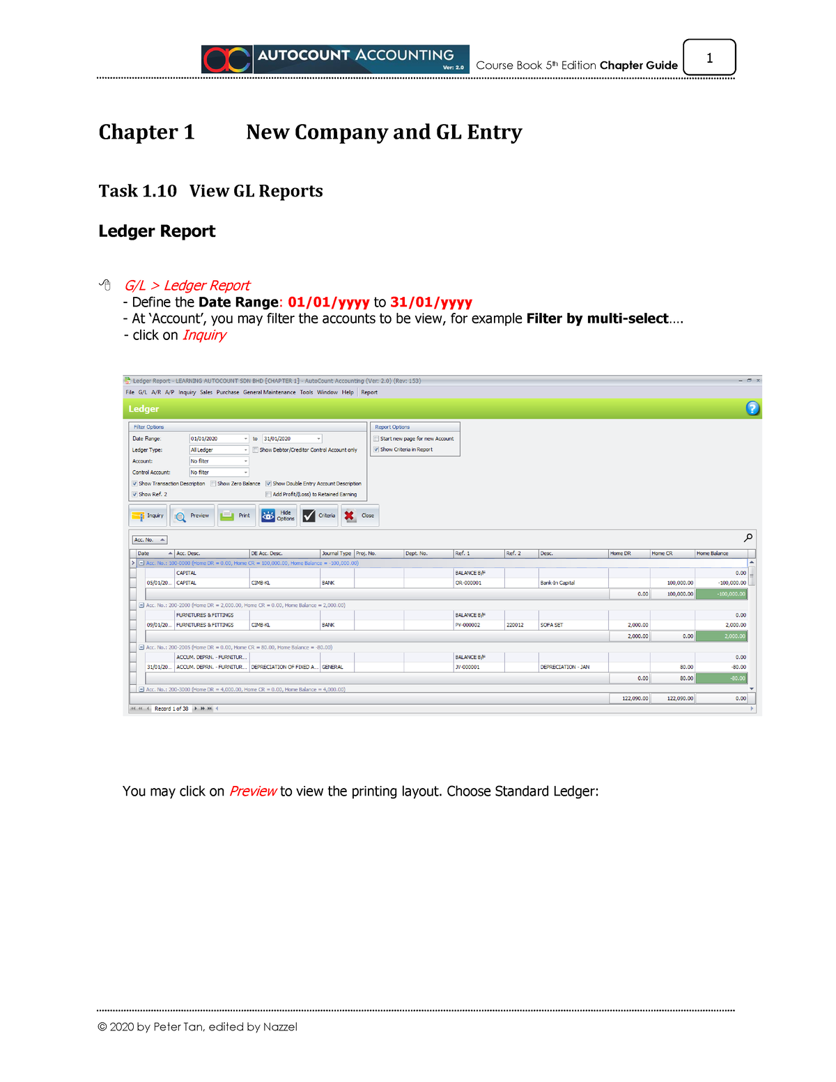 Chapter Guide Task 1.10 View GL Reports - Chapter 1 New Company And GL ...