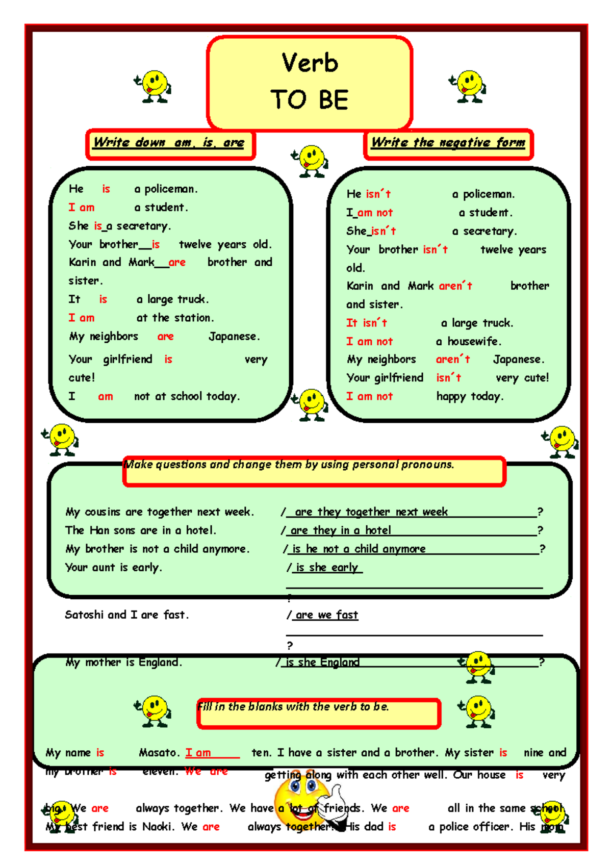 Trabajo ingles 1 - Fill in the blanks with the verb to be. Verb TO BE ...