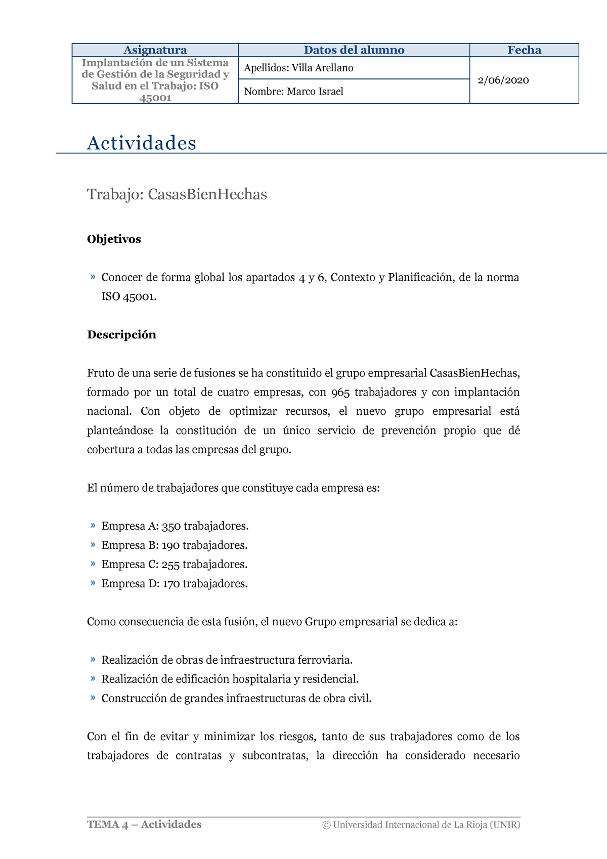 Casas bien hechas Unir PRL Seguridad - Implantación de un Sistema de  Gestión de la Seguridad y - Studocu