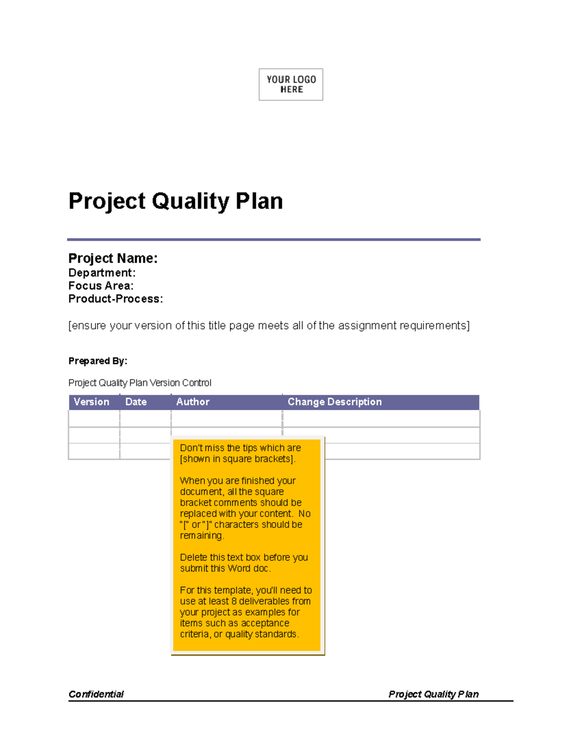 MGMT-6062 - Project Quality Plan Group 2 v1.0 - Project Quality Plan ...